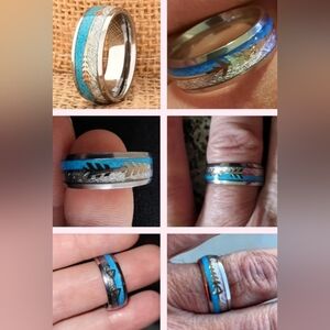 New Beautiful Turqouise 8mm Arrow Stainless Steel Ring Band.  Most Sizes…